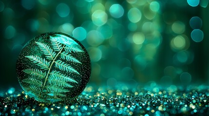 Aufkleber - Fern encased in glass orb on teal glitter.