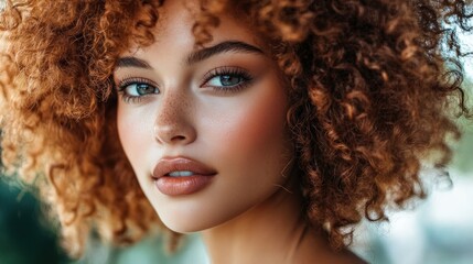 Wall Mural - Close-up Portrait of a Woman with Curly Red Hair