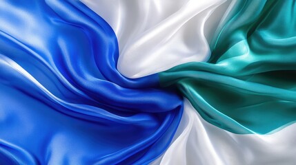 Poster - Elegant blue white and green silk fabric texture smooth flowing sheer material for textile design and fashion backgrounds