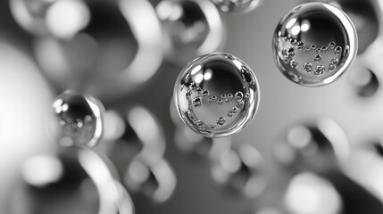 Aufkleber - glossy silver bokeh background with abstract bubble shapes creating a shimmering and elegant atmosph