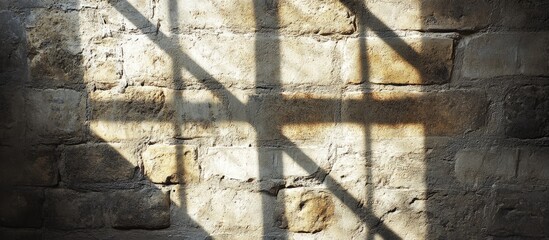 Poster - Artistic shadow patterns of shutter blinds on a textured wall creating a harmonious interplay of light and dark in a serene setting