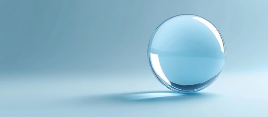 Poster - Elegant Blue Transparent Sphere with Soft Reflections and Blank Light Background for Text Placement, Centered Composition, Minimalist Design