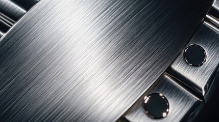 Poster - Brushed silver metal background with a smooth texture featuring a close-up of steel sheet and metallic accents