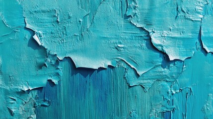 Poster - Closeup of peeling bright blue paint on textured aquamarine wooden panels showing detailed patterns and vibrant hues for design backgrounds