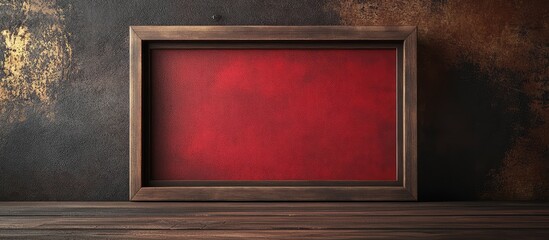 Poster - Red Vintage Frame on Dark Textured Wooden Wall with Festive Accents and Empty Center Space for Custom Text or Design Elements