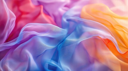 Poster - Colorful silk fabric texture with soft drapes and smooth gradients in shades of pink, blue, and orange for elegant backgrounds.