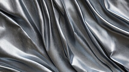 Poster - Shimmering silver pleated fabric with smooth texture ideal for elegant backgrounds and design projects. Perfect for fashion and interior decor.