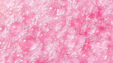 Poster - Colorful Pink Oil Bubbles on Water Surface for Beauty Products Macro Background Ideal for Cosmetics and Skincare Advertising