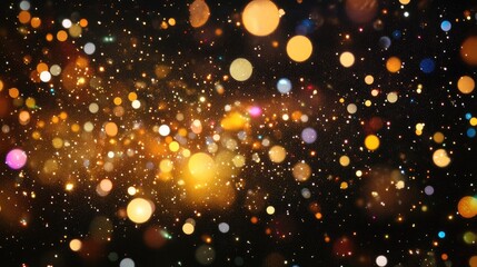 Poster - Glittering golden and silver bokeh lights on a dark background for festive Christmas and holiday celebrations image.
