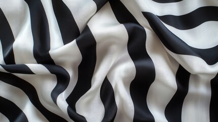 Poster - Elegant black and white silk fabric with wavy stripes for designer texture patterns and background collections