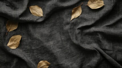 Aufkleber - Vintage dark grey linen backdrop with falling leaves suitable for product display and elegant mockup presentations.