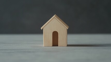 Poster - Minimalist wooden house model on gray surface elegant home decor concept