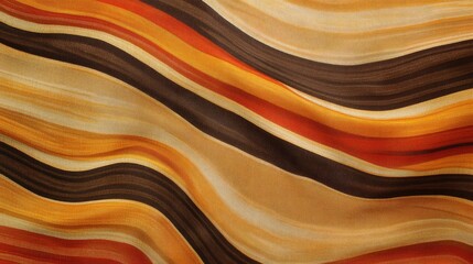 Poster - Silk fabric texture with flowing wavy lines in warm brown and orange tones for background or design use