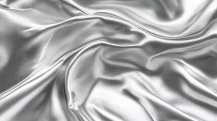 Poster - Elegant silver satin fabric texture with soft folds and a shimmering background, ideal for luxury design concepts.