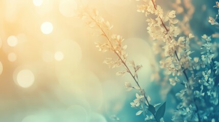 Aufkleber - Soft Pastel Floral Background with Gentle Light and Bokeh Effects in a Dreamy Atmosphere