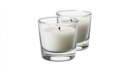 Poster - Two elegant white tea candles in clear glass holders perfect for enhancing ambiance and adding warmth to any setting