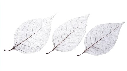 Aufkleber - Delicate skeleton leaves arranged elegantly on a white background showcasing intricate vein patterns and transparency in nature's design