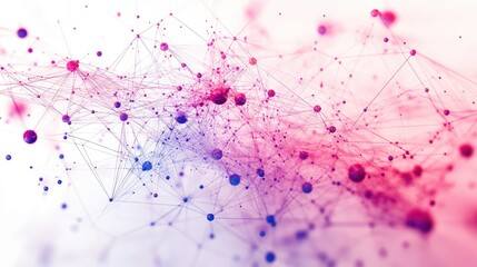 Poster - Colorful Abstract Network of Interconnected Dots and Lines Representing Skincare Community Connections in Vibrant Pink and Purple Hues