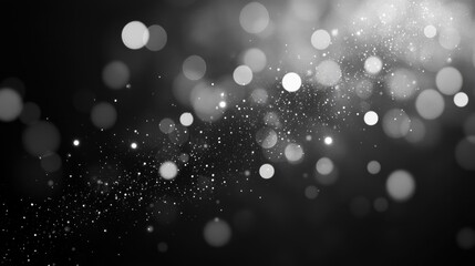 Poster - Elegant silver glitter bokeh background with shimmering lights creating a dynamic abstract effect in black and white tones.