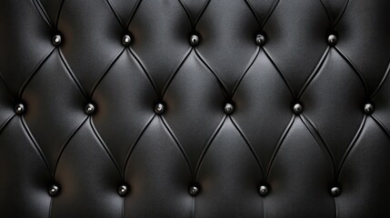 Aufkleber - Elegant black leather upholstery with diamond tufting and glossy buttons, detailed close-up of textured surface, studio lighting, classic design aesthetic.