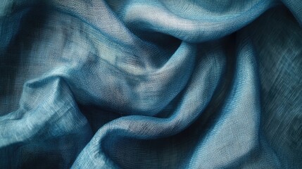 Aufkleber - Textured Soft Blue Striped Fabric Close-Up with Beautiful Drapery and Flowing Waves for Textile Background and Design Projects