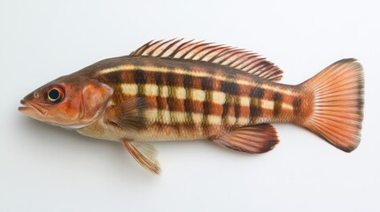 Poster - Six Line Wrasse Fish Species with Distinctive Stripes and Coloration on White Background