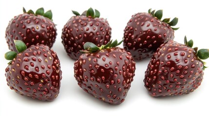 Aufkleber - Fresh ripe strawberries arranged on a clean white background showcasing their vibrant color and texture ideal for food-related designs.