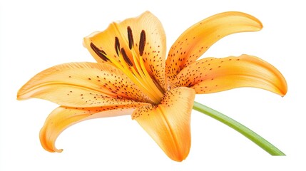 Aufkleber - Vibrant orange lily flower in profile isolated on white background showcasing delicate petals and intricate stamen details