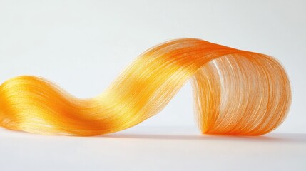 Poster - Silk thread in vibrant orange hue elegantly curved on a white background showcasing its texture and sheen.