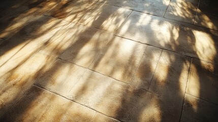 Aufkleber - Tranquil earthen floor bathed in warm sunlight casting soft shadows creating a serene natural backdrop in earthy tones.