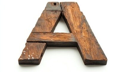 Aufkleber - Sawn wooden letter A symbol with rustic texture isolated on white background suitable for creative design or educational purposes