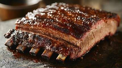 Aufkleber - Deliciously Glazed Baked Brisket Displayed on Rustic Wooden Surface