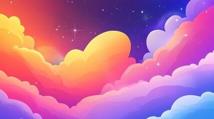 Aufkleber - Vibrant Rainbow Cloudscape Against a Deep Blue Sky with Starry Twilight Background in Soft Pastel Pink and Orange Hues