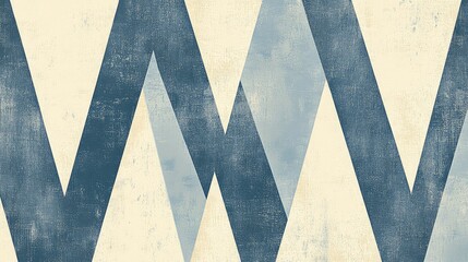 Aufkleber - Minimalist geometric pattern in slate blue and cream tones exhibiting angular designs on a textured beige background, ideal for modern decor.
