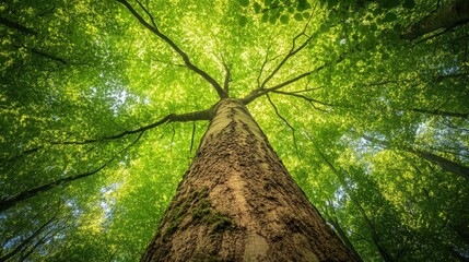 Poster - Lush Canopy of a Majestic Tree Viewed from Below in a Dense Green Forest