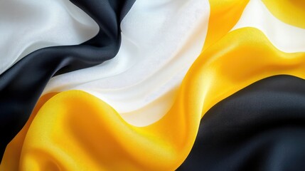 Poster - Silk fabric texture featuring elegant black, white, and yellow colors creating a stylish background pattern for design purposes.