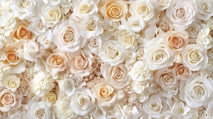 Aufkleber - Delicate White and Cream Roses Floral Background for Elegant Decor and Design Applications