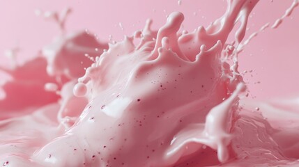 Poster - strawberry yogurt splash creating dynamic texture against a soft pink background