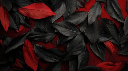 Aufkleber - Black and Red Leaves Texture with Soft Feather Like Appearance on Rich Dark Background