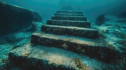 Poster - Serene Underwater Steps in Blue Ocean with Nautical Adventure Vibes Blending Tranquility and Sport Thrill at a Maritime Exploration Site