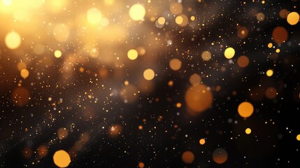 Poster - Golden bokeh background with sparkling light and glittering particles creating a festive and elegant atmosphere for various design projects
