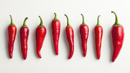Aufkleber - Size Comparison of Varied Red Chili Peppers Displayed Horizontally on a White Background