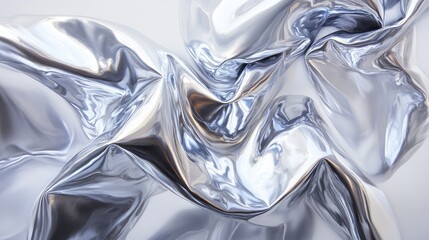 Poster - Silvery metallic texture for backgrounds with smooth flowing folds and a reflective surface creating artistic visual effects
