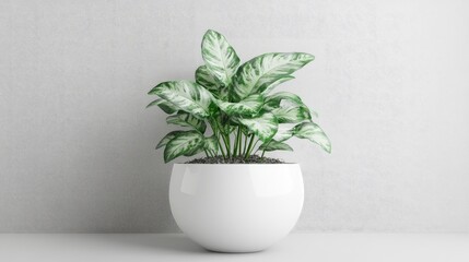 Poster - Silver Sword plant in modern white pot against minimalist background showcasing lush green foliage and interior decor aesthetics