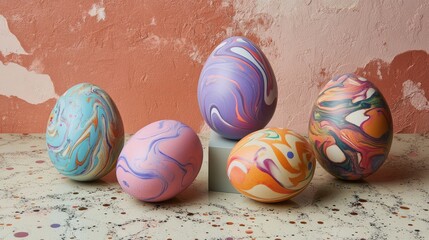 Aufkleber - Colorful Easter eggs arranged creatively on a textured surface for a vibrant holiday aesthetic and festive decor concept.
