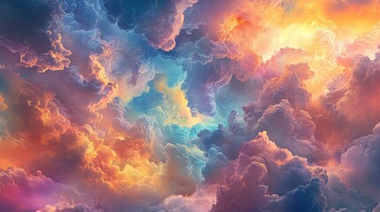 Aufkleber - Vibrant Sky Background with Dramatic Clouds in Soft Pastel Hues of Orange Blue and Pink Ideal for Dreamy Landscapes and Artistic Designs