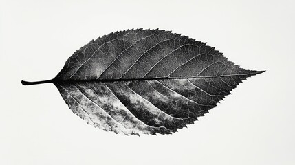 Aufkleber - Black and white detailed leaf isolated on light background showcasing intricate vein patterns and texture for nature and design concepts