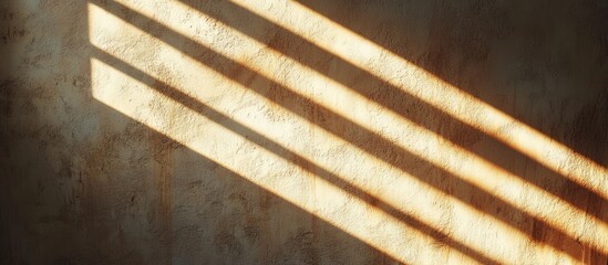 Poster - Shadow patterns created by shutter blinds on a textured wall offering an artistic and harmonic composition of light and shadow effects.