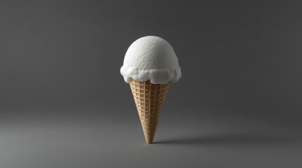 Poster - Single scoop ice cream ball in vintage glass cone on gray background with ample copy space showcasing simplicity and indulgence