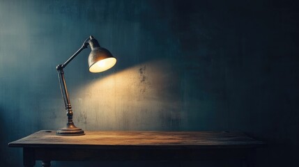 Poster - Rustic table lamp illuminating dark wall creating a cozy and inviting atmosphere in a farmhouse interior setting
